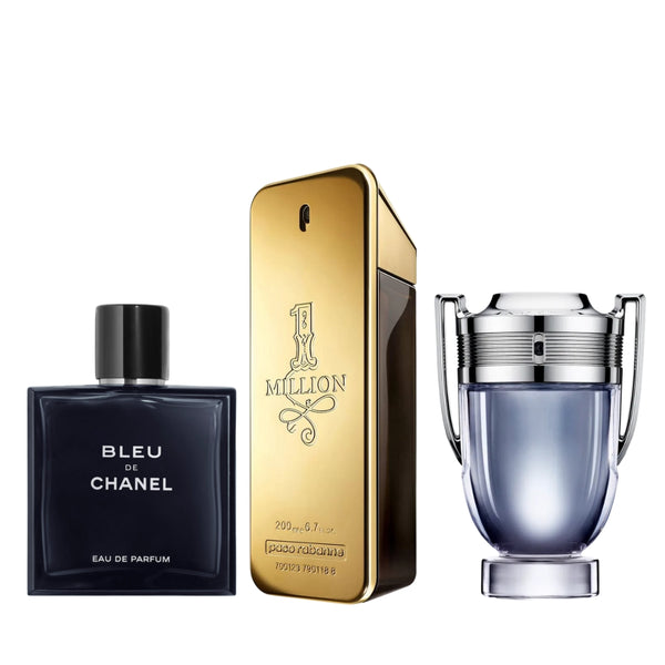 Pague 1 y lleva 3 Kit 3 Perfumes One Million, Invictus y Bleu de Chanel 100ml
