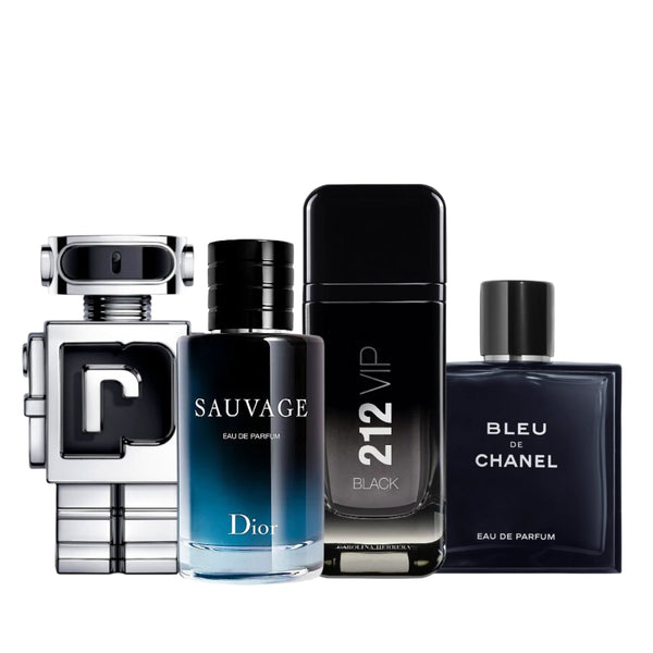 Pague 1 y lleva 4 Kit 4 Perfumes 212 Vip Black, Sauvage Dior, Bleu de Chanel e Phantom 100ml