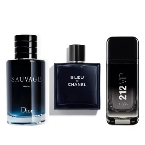 Pague 1 y lleva 3 Kit 3 Perfumes Sauvage Dior, Bleu de Chanel y 212 Vip Black 100ml